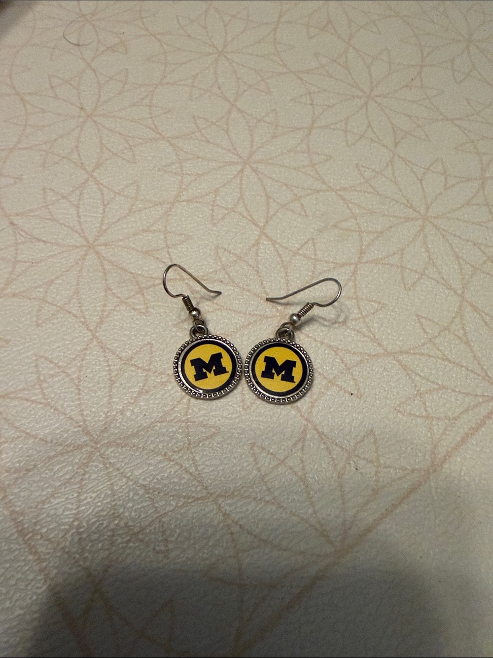 Yellow University 'M' Logo Dangle Earrings